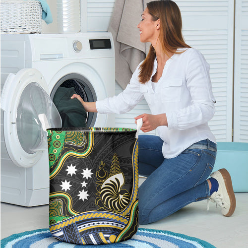 South Sea Islanders And New Caledonia Laundry Basket Nautilus Shell Southern Cross Tribal Pattern