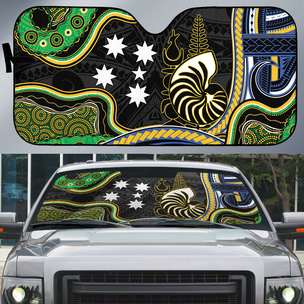 South Sea Islanders And New Caledonia Auto Sun Shade Nautilus Shell Southern Cross Tribal Pattern