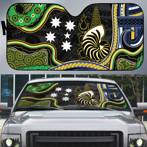 South Sea Islanders And New Caledonia Auto Sun Shade Nautilus Shell Southern Cross Tribal Pattern