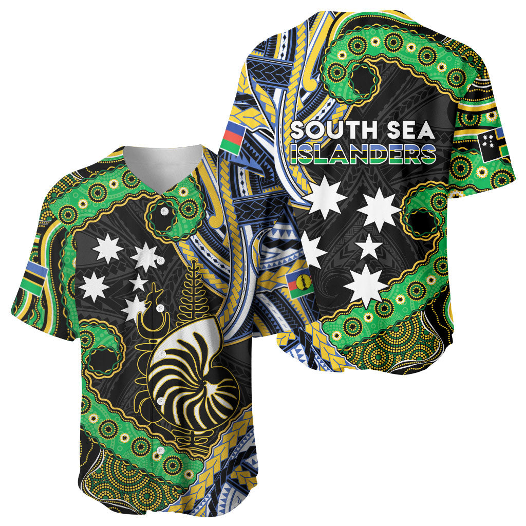 South Sea Islanders And New Caledonia Baseball Jersey Nautilus Shell Southern Cross Tribal Pattern