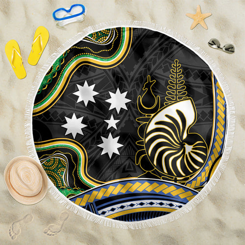South Sea Islanders And New Caledonia Beach Blanket Nautilus Shell Southern Cross Tribal Pattern