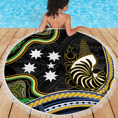 South Sea Islanders And New Caledonia Beach Blanket Nautilus Shell Southern Cross Tribal Pattern
