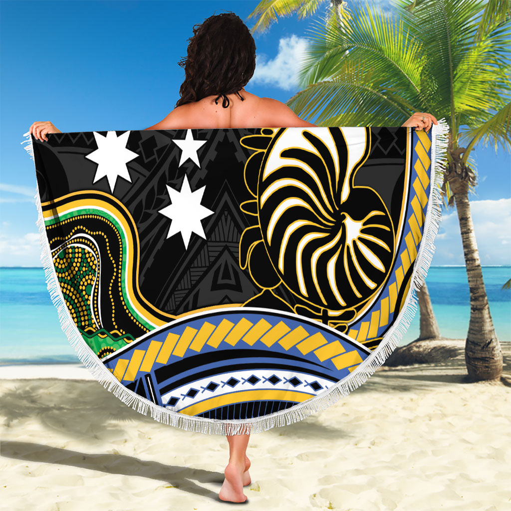 South Sea Islanders And New Caledonia Beach Blanket Nautilus Shell Southern Cross Tribal Pattern