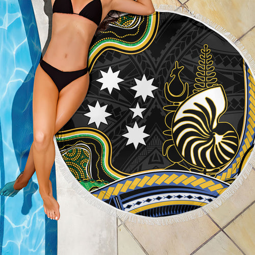 South Sea Islanders And New Caledonia Beach Blanket Nautilus Shell Southern Cross Tribal Pattern