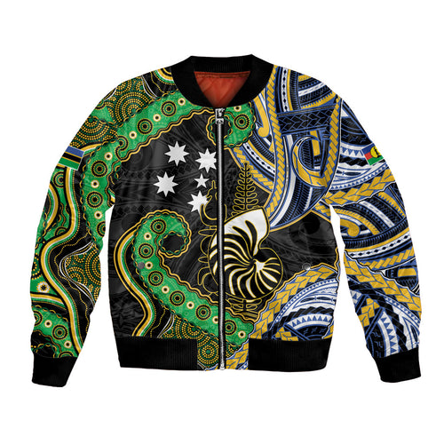 South Sea Islanders And New Caledonia Bomber Jacket Nautilus Shell Southern Cross Tribal Pattern