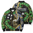 South Sea Islanders And New Caledonia Bomber Puffer Jacket Nautilus Shell Southern Cross Tribal Pattern