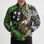 South Sea Islanders And New Caledonia Bomber Puffer Jacket Nautilus Shell Southern Cross Tribal Pattern