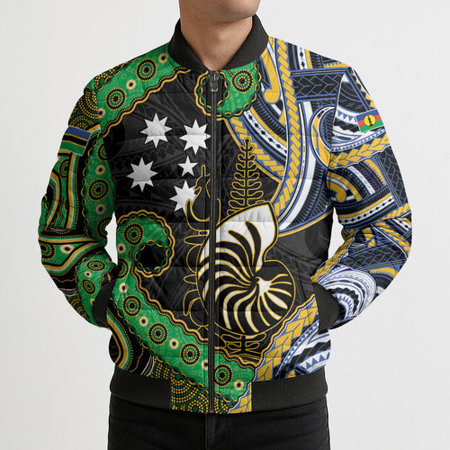 South Sea Islanders And New Caledonia Bomber Puffer Jacket Nautilus Shell Southern Cross Tribal Pattern