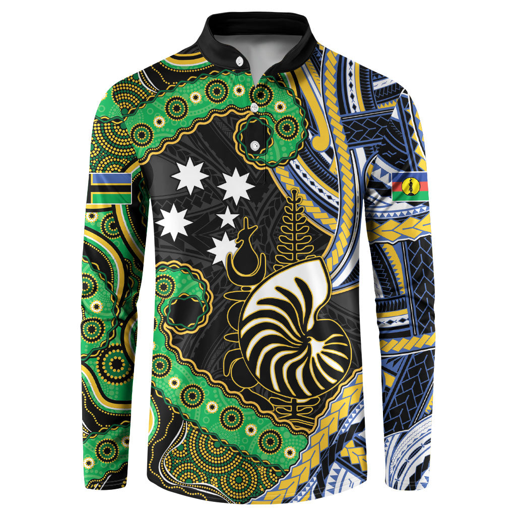 South Sea Islanders And New Caledonia Button Sweatshirt Nautilus Shell Southern Cross Tribal Pattern