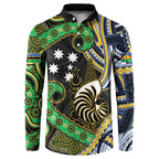 South Sea Islanders And New Caledonia Button Sweatshirt Nautilus Shell Southern Cross Tribal Pattern