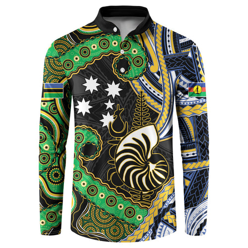 South Sea Islanders And New Caledonia Button Sweatshirt Nautilus Shell Southern Cross Tribal Pattern
