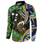 South Sea Islanders And New Caledonia Button Sweatshirt Nautilus Shell Southern Cross Tribal Pattern