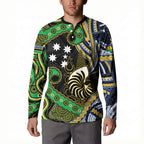 South Sea Islanders And New Caledonia Button Sweatshirt Nautilus Shell Southern Cross Tribal Pattern
