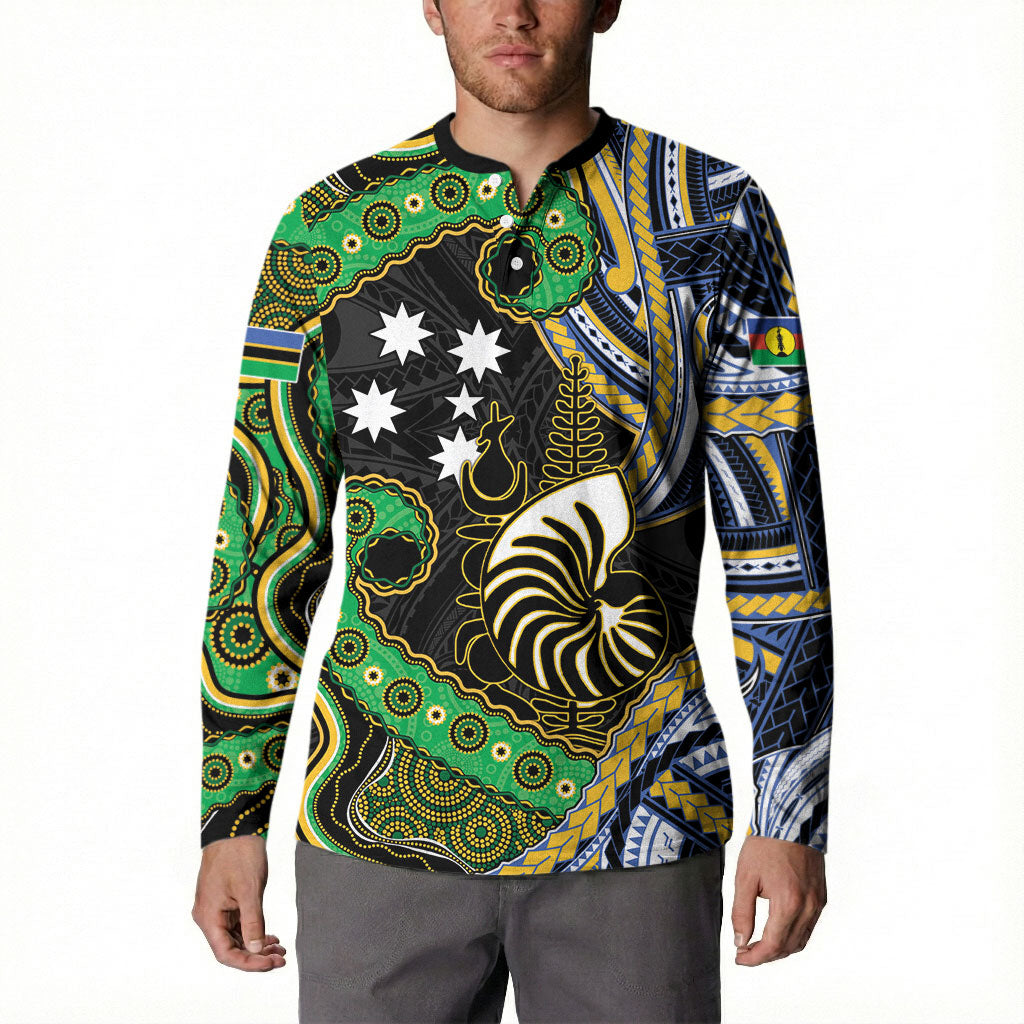 South Sea Islanders And New Caledonia Button Sweatshirt Nautilus Shell Southern Cross Tribal Pattern