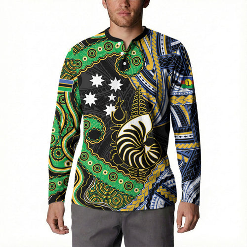 South Sea Islanders And New Caledonia Button Sweatshirt Nautilus Shell Southern Cross Tribal Pattern