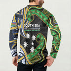 South Sea Islanders And New Caledonia Button Sweatshirt Nautilus Shell Southern Cross Tribal Pattern