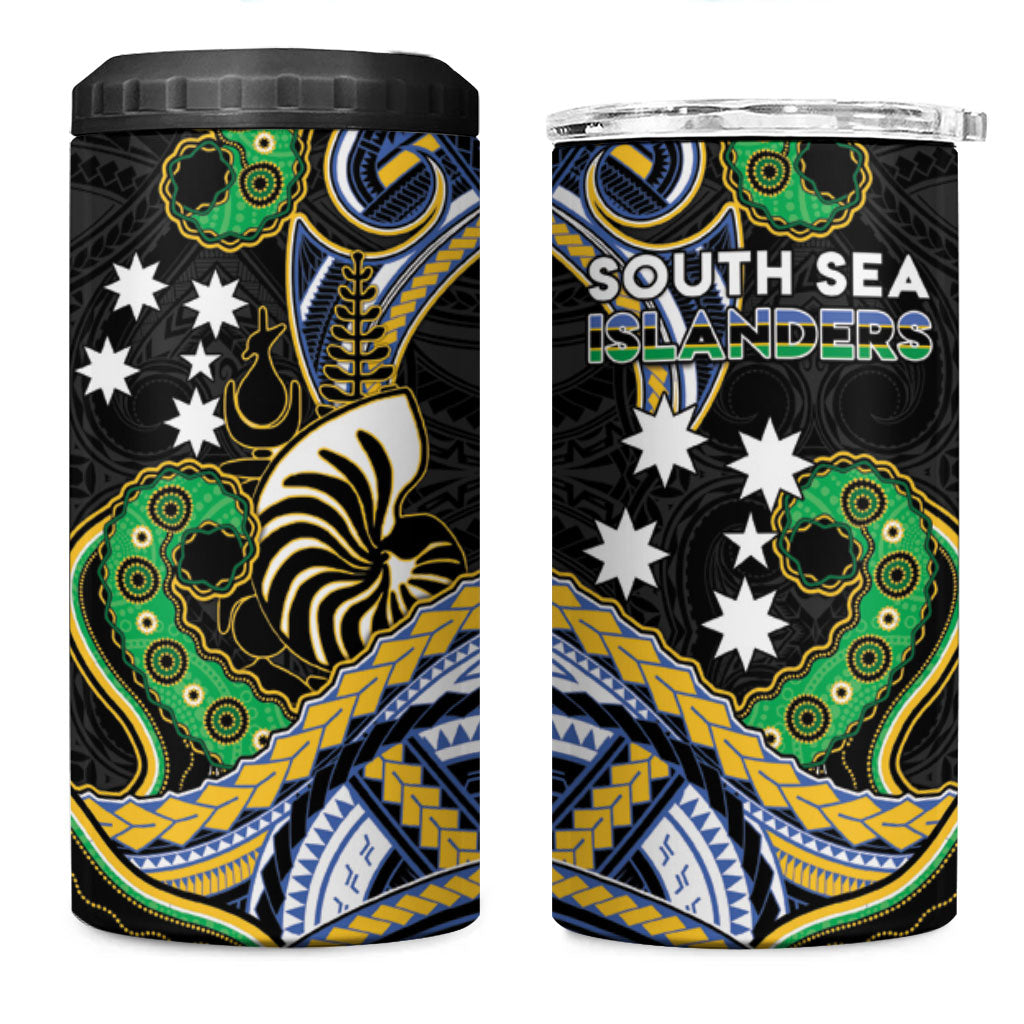 South Sea Islanders And New Caledonia 4 in 1 Can Cooler Tumbler Nautilus Shell Southern Cross Tribal Pattern