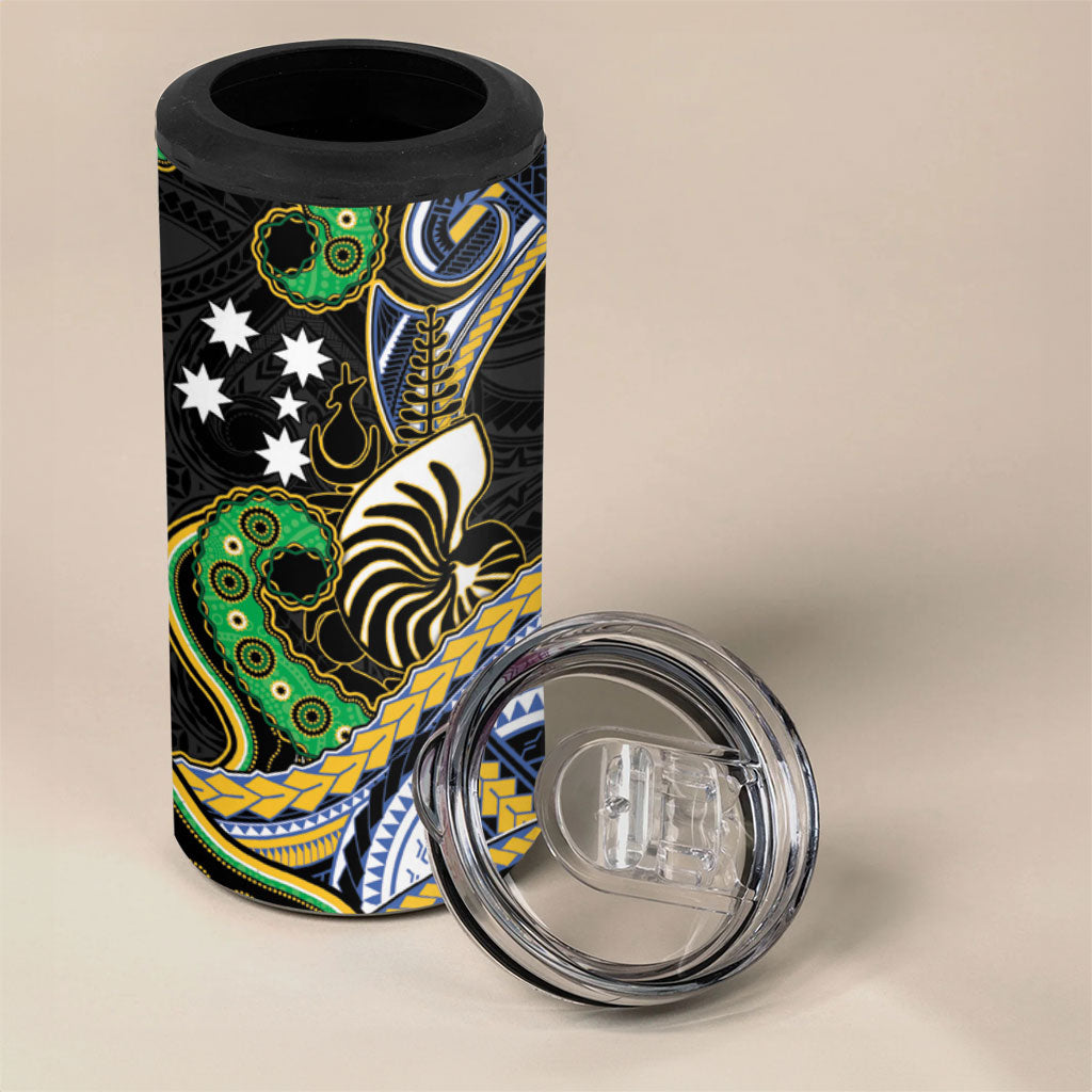 South Sea Islanders And New Caledonia 4 in 1 Can Cooler Tumbler Nautilus Shell Southern Cross Tribal Pattern