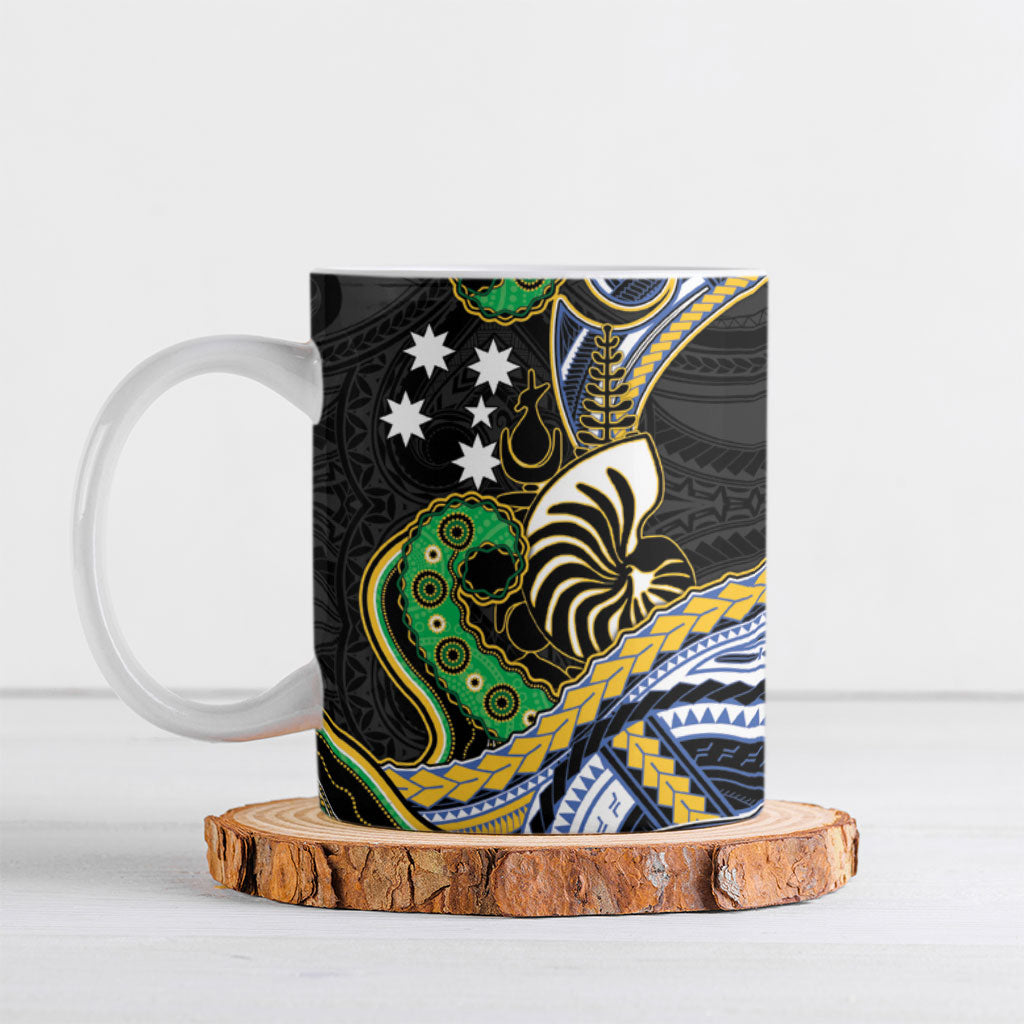 South Sea Islanders And New Caledonia Ceramic Mug Nautilus Shell Southern Cross Tribal Pattern