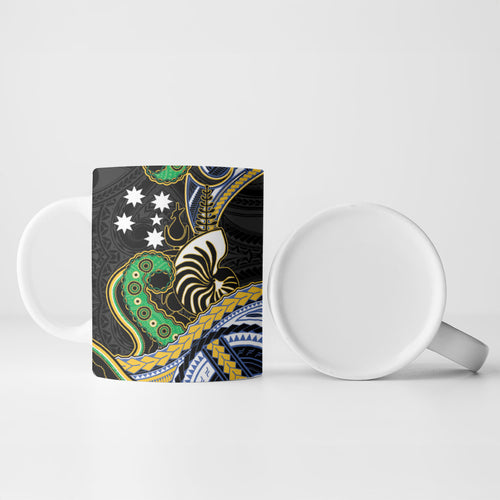 South Sea Islanders And New Caledonia Ceramic Mug Nautilus Shell Southern Cross Tribal Pattern