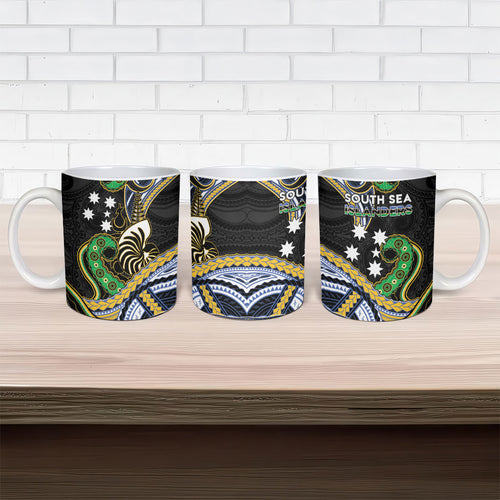 South Sea Islanders And New Caledonia Ceramic Mug Nautilus Shell Southern Cross Tribal Pattern