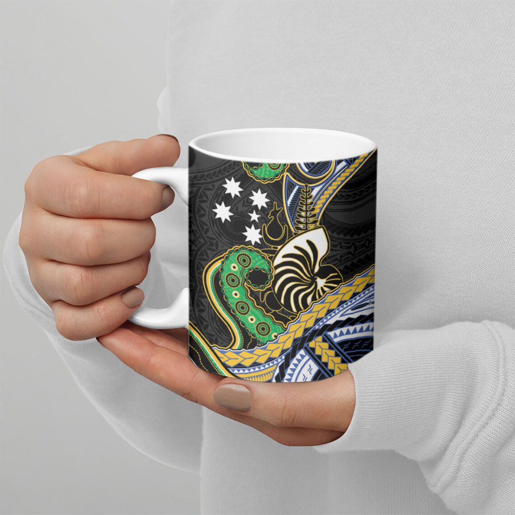 South Sea Islanders And New Caledonia Ceramic Mug Nautilus Shell Southern Cross Tribal Pattern