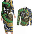 South Sea Islanders And New Caledonia Couples Matching Long Sleeve Bodycon Dress and Long Sleeve Button Shirt Nautilus Shell Southern Cross Tribal Pattern