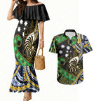 South Sea Islanders And New Caledonia Couples Matching Mermaid Dress and Hawaiian Shirt Nautilus Shell Southern Cross Tribal Pattern