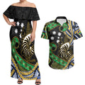 South Sea Islanders And New Caledonia Couples Matching Off Shoulder Maxi Dress and Hawaiian Shirt Nautilus Shell Southern Cross Tribal Pattern