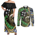 South Sea Islanders And New Caledonia Couples Matching Off Shoulder Maxi Dress and Long Sleeve Button Shirt Nautilus Shell Southern Cross Tribal Pattern
