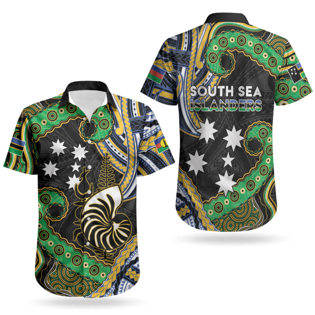 South Sea Islanders And New Caledonia Couples Matching Puletasi and Hawaiian Shirt Nautilus Shell Southern Cross Tribal Pattern