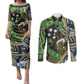 South Sea Islanders And New Caledonia Couples Matching Puletasi and Long Sleeve Button Shirt Nautilus Shell Southern Cross Tribal Pattern