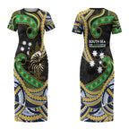 South Sea Islanders And New Caledonia Couples Matching Short Sleeve Bodycon Dress and Long Sleeve Button Shirt Nautilus Shell Southern Cross Tribal Pattern