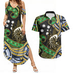 South Sea Islanders And New Caledonia Couples Matching Summer Maxi Dress and Hawaiian Shirt Nautilus Shell Southern Cross Tribal Pattern
