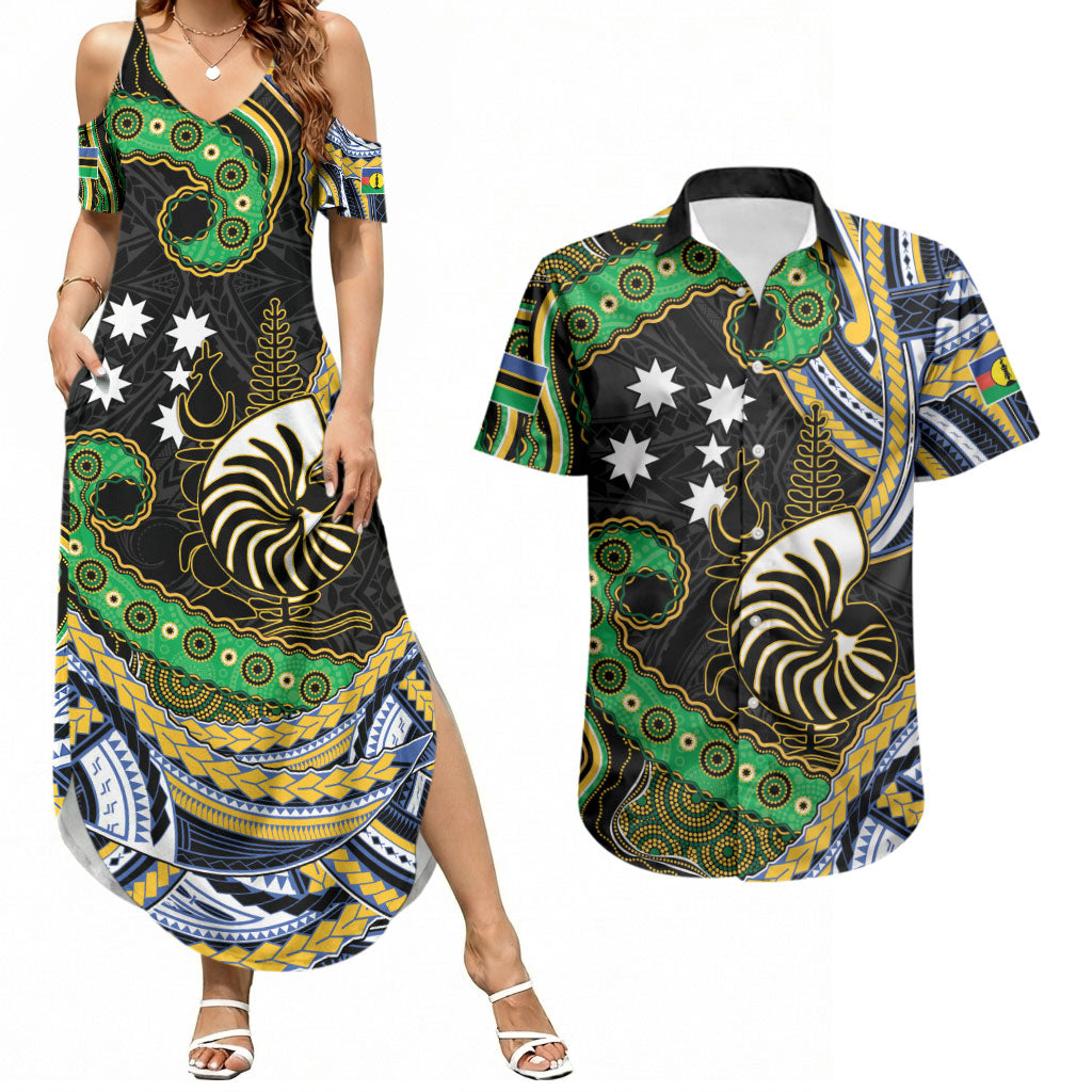 South Sea Islanders And New Caledonia Couples Matching Summer Maxi Dress and Hawaiian Shirt Nautilus Shell Southern Cross Tribal Pattern