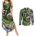 South Sea Islanders And New Caledonia Couples Matching Summer Maxi Dress and Long Sleeve Button Shirt Nautilus Shell Southern Cross Tribal Pattern