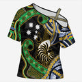 South Sea Islanders And New Caledonia Cross Shoulder Shirt Nautilus Shell Southern Cross Tribal Pattern