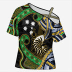 South Sea Islanders And New Caledonia Cross Shoulder Shirt Nautilus Shell Southern Cross Tribal Pattern