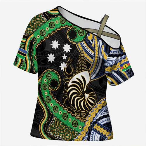 South Sea Islanders And New Caledonia Cross Shoulder Shirt Nautilus Shell Southern Cross Tribal Pattern