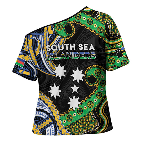South Sea Islanders And New Caledonia Cross Shoulder Shirt Nautilus Shell Southern Cross Tribal Pattern