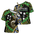 South Sea Islanders And New Caledonia Cross Shoulder Shirt Nautilus Shell Southern Cross Tribal Pattern