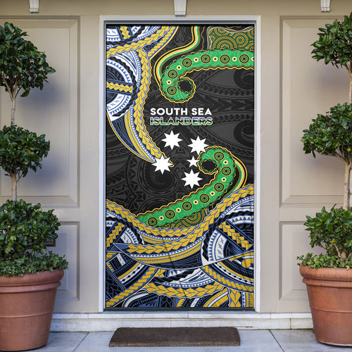 South Sea Islanders And New Caledonia Door Cover Nautilus Shell Southern Cross Tribal Pattern