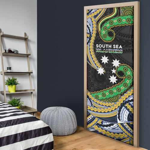 South Sea Islanders And New Caledonia Door Cover Nautilus Shell Southern Cross Tribal Pattern