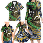 South Sea Islanders And New Caledonia Family Matching Long Sleeve Bodycon Dress and Hawaiian Shirt Nautilus Shell Southern Cross Tribal Pattern