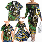 South Sea Islanders And New Caledonia Family Matching Off The Shoulder Long Sleeve Dress and Hawaiian Shirt Nautilus Shell Southern Cross Tribal Pattern