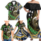 South Sea Islanders And New Caledonia Family Matching Off Shoulder Maxi Dress and Hawaiian Shirt Nautilus Shell Southern Cross Tribal Pattern