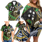 South Sea Islanders And New Caledonia Family Matching Off Shoulder Short Dress and Hawaiian Shirt Nautilus Shell Southern Cross Tribal Pattern