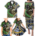 South Sea Islanders And New Caledonia Family Matching Puletasi and Hawaiian Shirt Nautilus Shell Southern Cross Tribal Pattern
