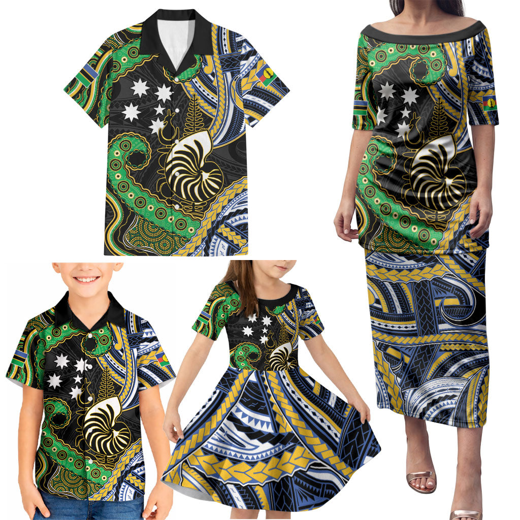 South Sea Islanders And New Caledonia Family Matching Puletasi and Hawaiian Shirt Nautilus Shell Southern Cross Tribal Pattern