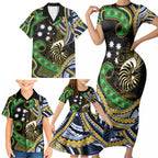South Sea Islanders And New Caledonia Family Matching Short Sleeve Bodycon Dress and Hawaiian Shirt Nautilus Shell Southern Cross Tribal Pattern